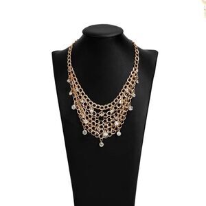 Paparazzi Fishing For Compliments  Rhinestone Bib Necklace Adjustable Gold-tone